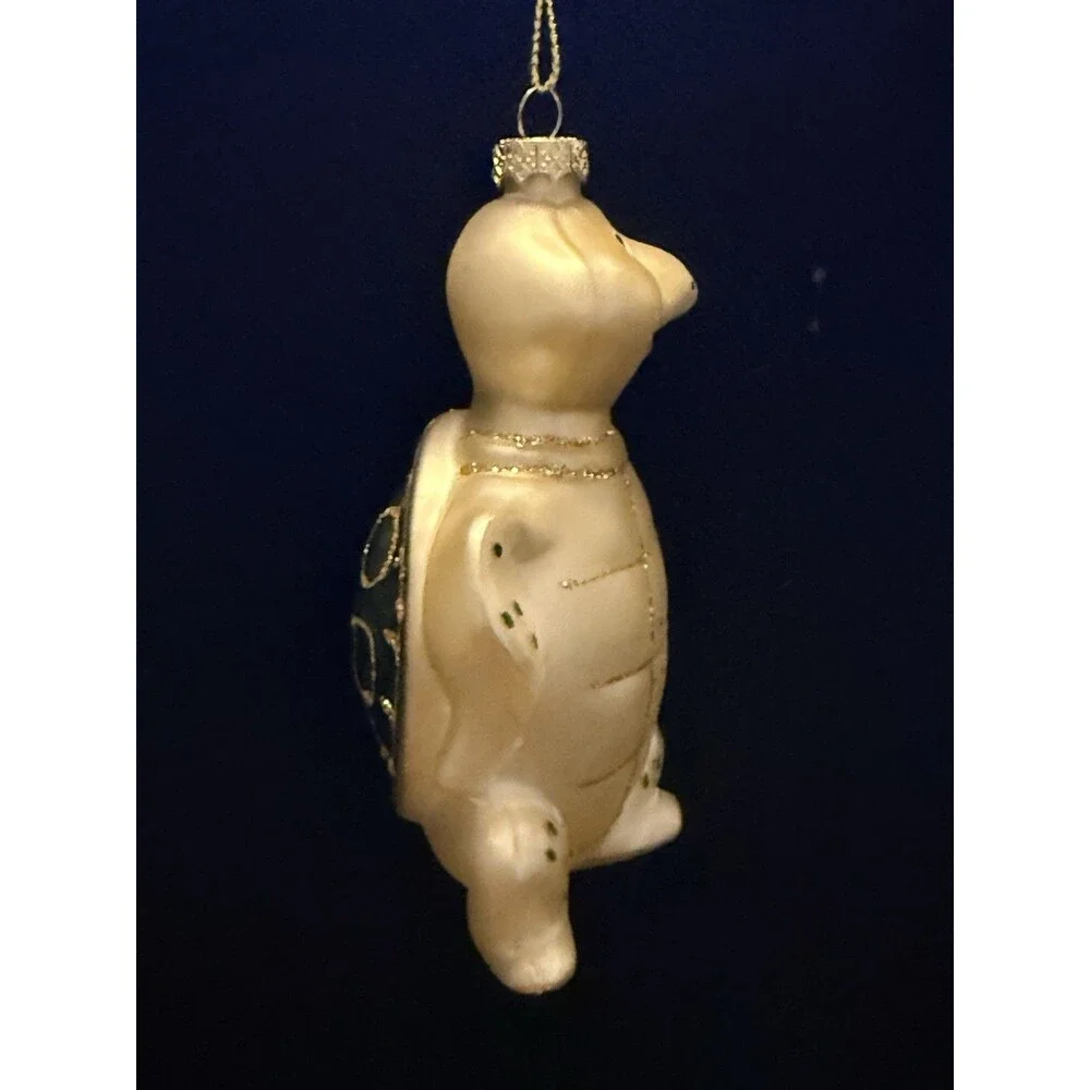 Blown Glass Turtle Christmas Ornament Hand Painted Glitter 4.5